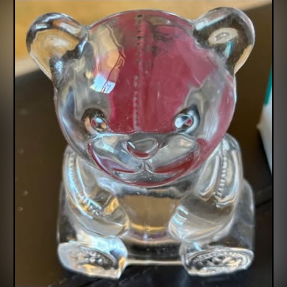 PartyLite Clear Glass Teddy Bear Tea Light Candle Holder. Glows